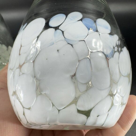 Hand Blown Glass Set 2 Stemless Tumblers Drinking Glasses Cups Clear White Spots - Picture 7 of 13